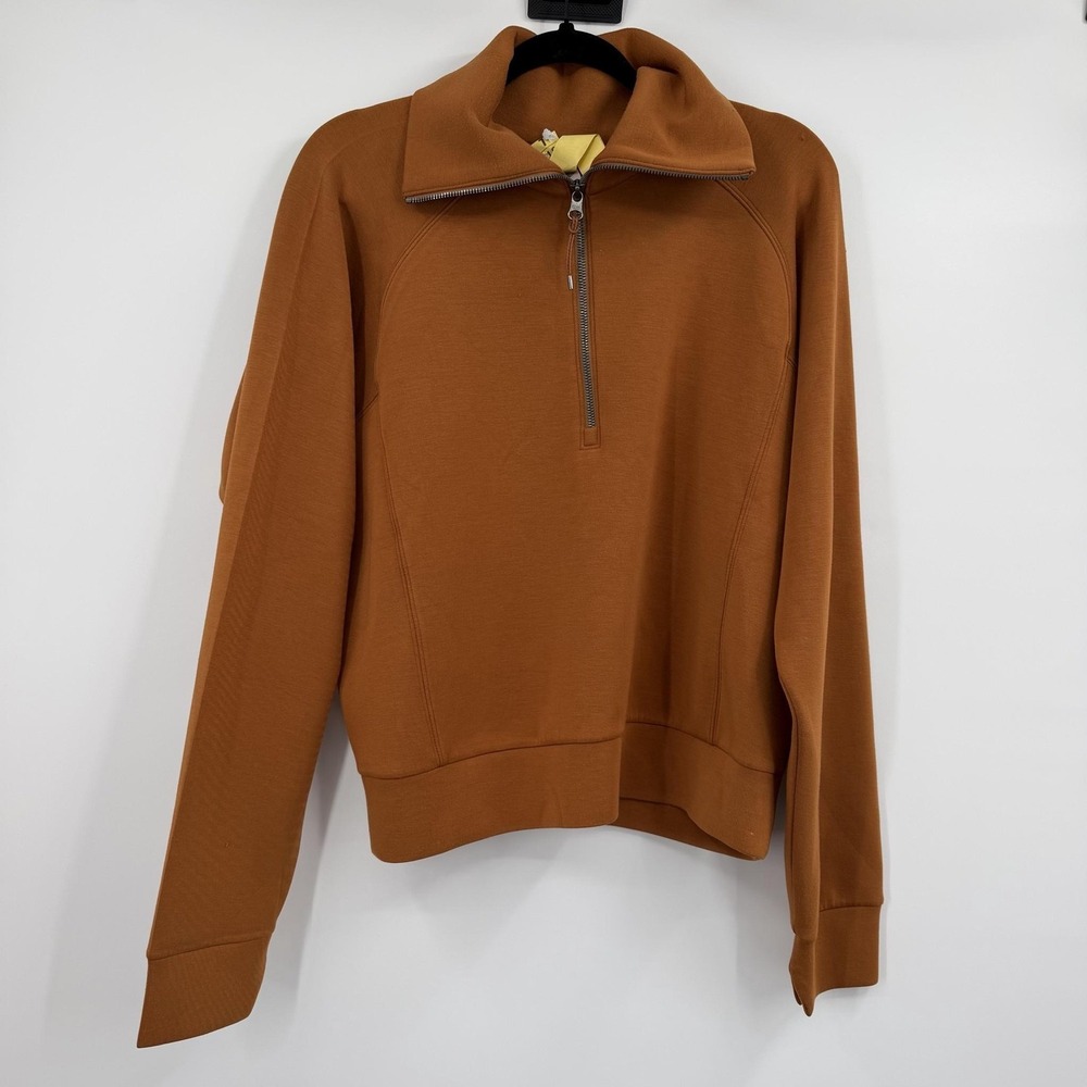 SPANX Air Essentials Sweatshirt Womens XL Brown Pullover 1/4 Zip Butterscotch